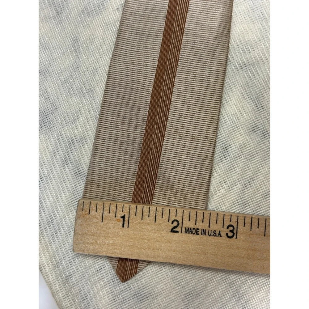 Dunhill by Stratford Mens Vintage Tan Brown Geometric‎ Embroidered Skinny Tie